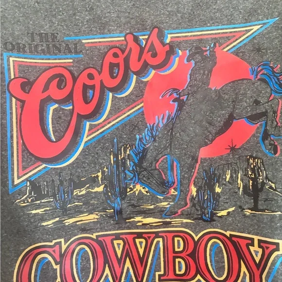 Vintage Coors Cowboy Graphic Tee Charcoal Gray T-Shirt Size M - Picture 8 of 10